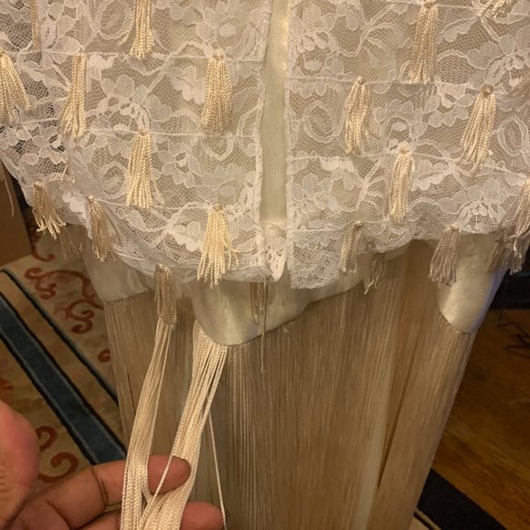 Creme Satin/Lace Fringe Dress - Picture 6 of 7